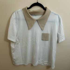 Zara White Shirt with Tan Accents